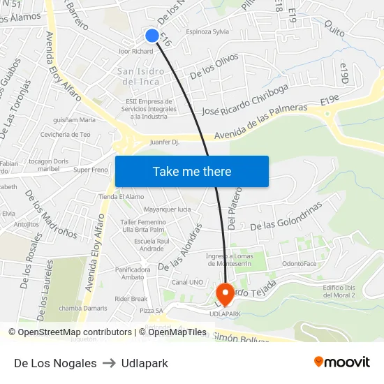 De Los Nogales to Udlapark map