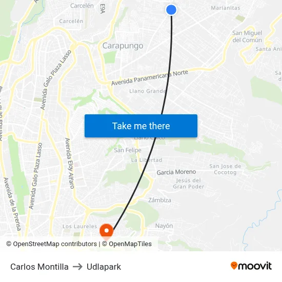 Carlos Montilla to Udlapark map