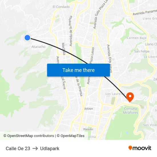 Calle Oe 23 to Udlapark map