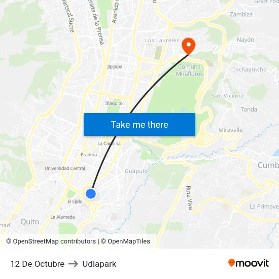 12 De Octubre to Udlapark map