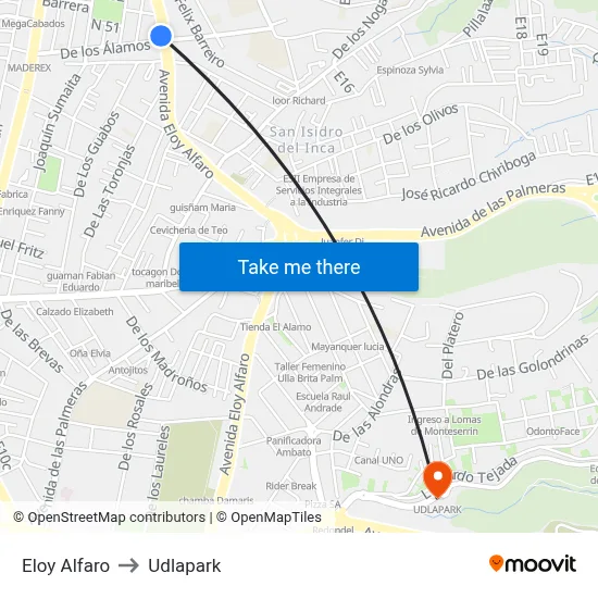 Eloy Alfaro to Udlapark map