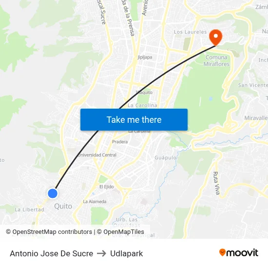 Antonio Jose De Sucre to Udlapark map
