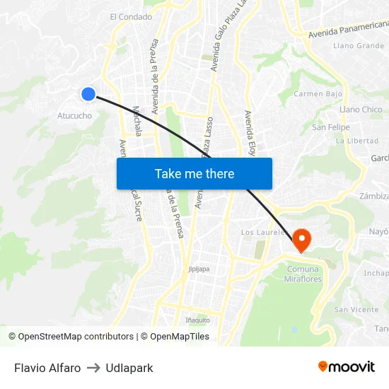 Flavio Alfaro to Udlapark map