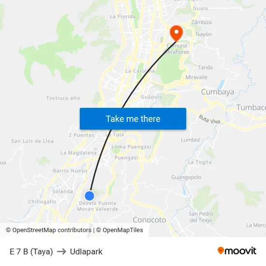 E 7 B (Taya) to Udlapark map