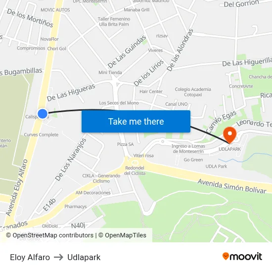 Eloy Alfaro to Udlapark map