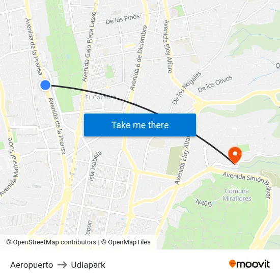 Aeropuerto to Udlapark map
