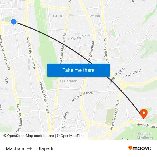 Machala to Udlapark map