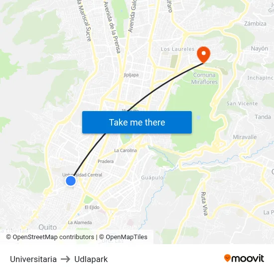 Universitaria to Udlapark map