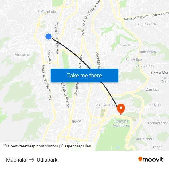 Machala to Udlapark map