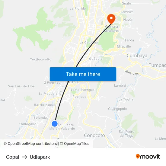 Copal to Udlapark map