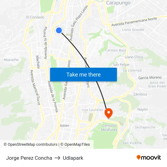 Jorge Perez Concha to Udlapark map