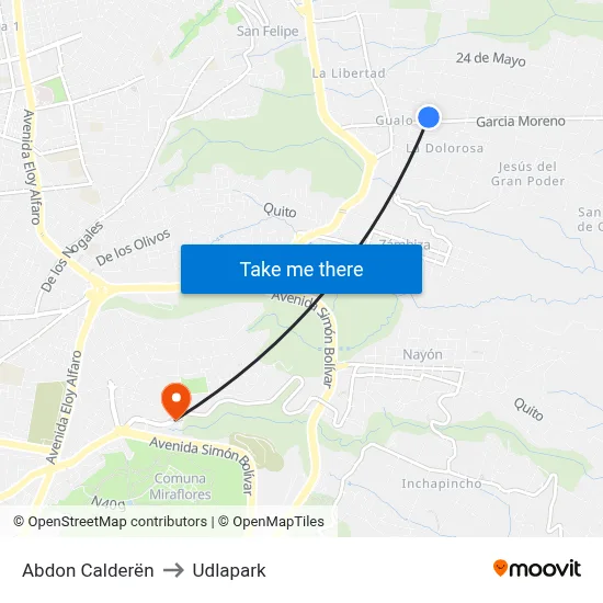 Abdon Calderën to Udlapark map