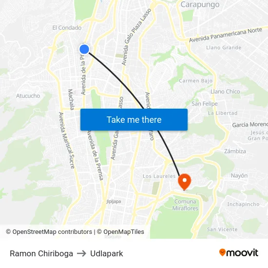 Ramon Chiriboga to Udlapark map