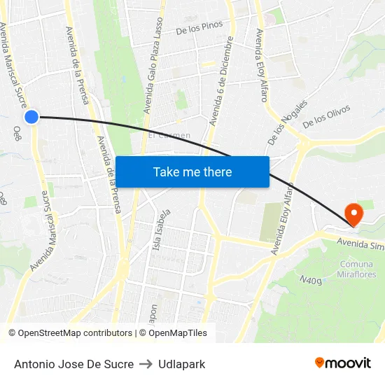 Antonio Jose De Sucre to Udlapark map