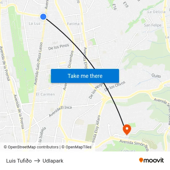 Luis Tufiðo to Udlapark map