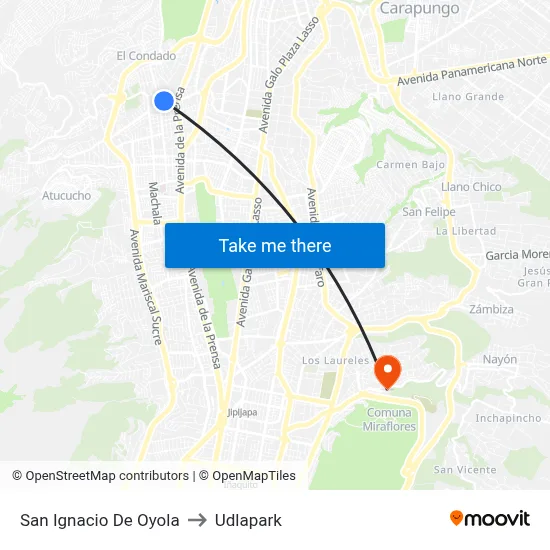 San Ignacio De Oyola to Udlapark map