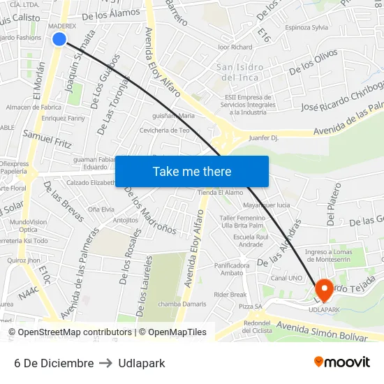6 De Diciembre to Udlapark map
