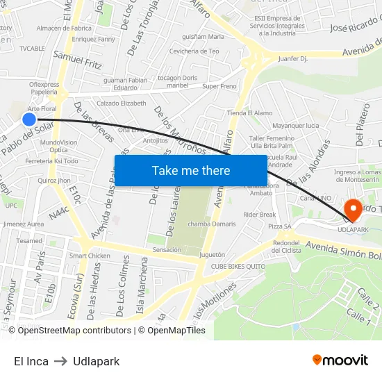 El Inca to Udlapark map