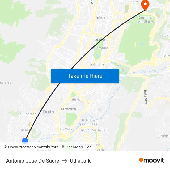 Antonio Jose De Sucre to Udlapark map