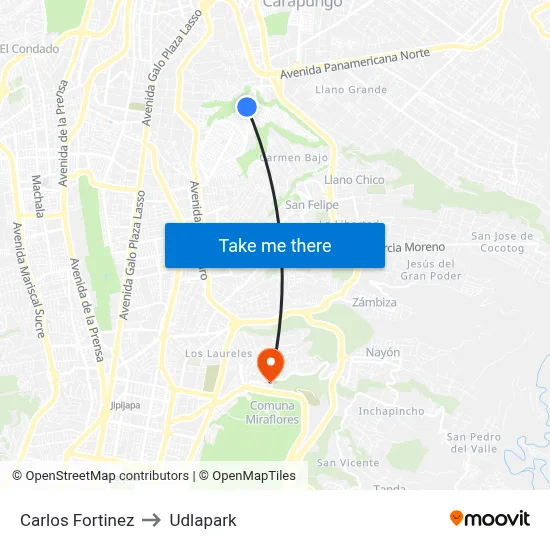 Carlos Fortinez to Udlapark map