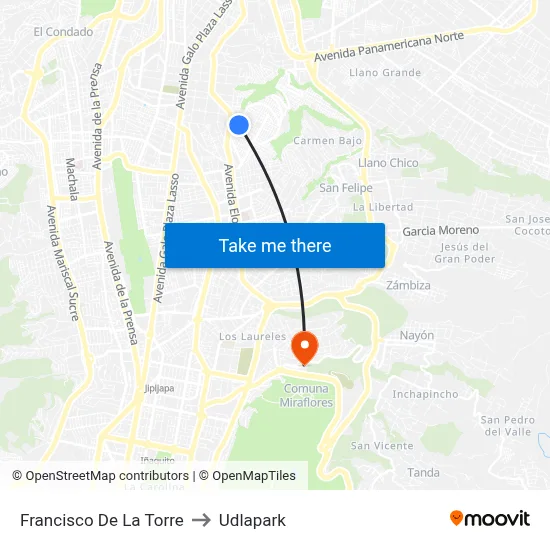 Francisco De La Torre to Udlapark map