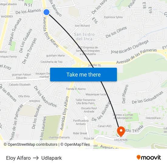 Eloy Alfaro to Udlapark map
