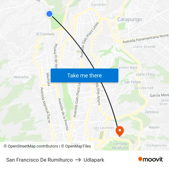 San Francisco De Rumihurco to Udlapark map