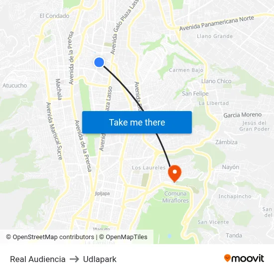 Real Audiencia to Udlapark map