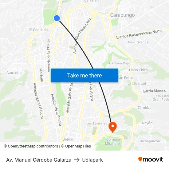 Av. Manuel Cërdoba Galarza to Udlapark map