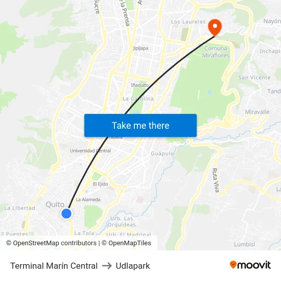 Terminal Marín Central to Udlapark map