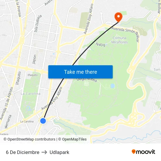 6 De Diciembre to Udlapark map