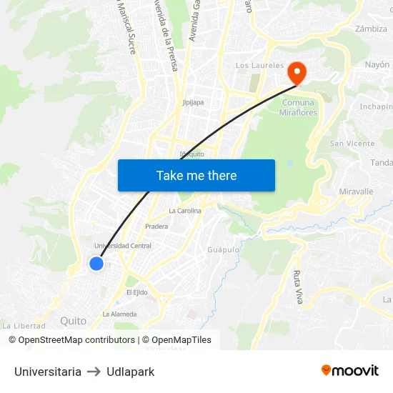 Universitaria to Udlapark map