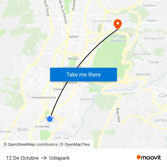 12 De Octubre to Udlapark map