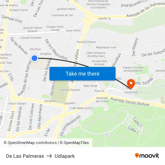 De Las Palmeras to Udlapark map