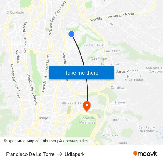 Francisco De La Torre to Udlapark map