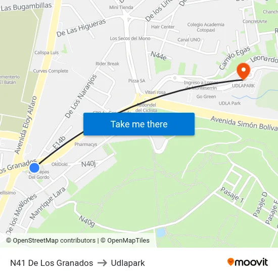 N41 De Los Granados to Udlapark map