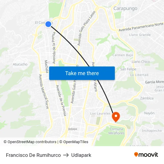 Francisco De Rumihurco to Udlapark map