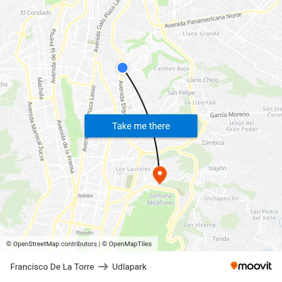 Francisco De La Torre to Udlapark map