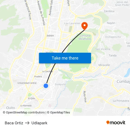Baca Ortiz to Udlapark map