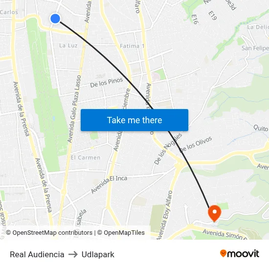 Real Audiencia to Udlapark map