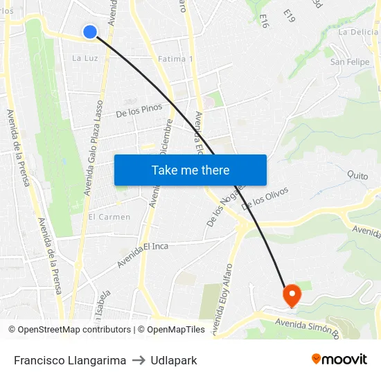 Francisco Llangarima to Udlapark map