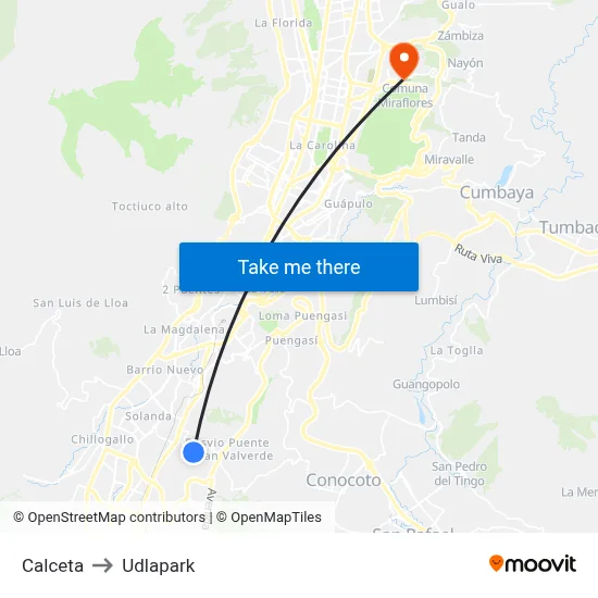 Calceta to Udlapark map