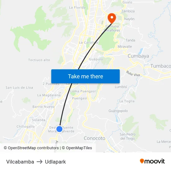 Vilcabamba to Udlapark map