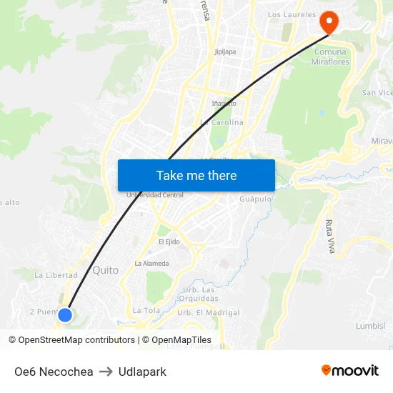 Oe6 Necochea to Udlapark map