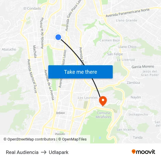 Real Audiencia to Udlapark map