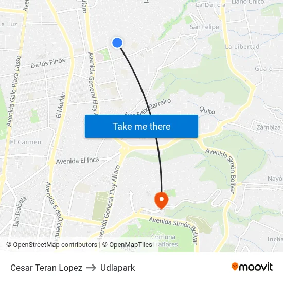 Cesar Teran Lopez to Udlapark map