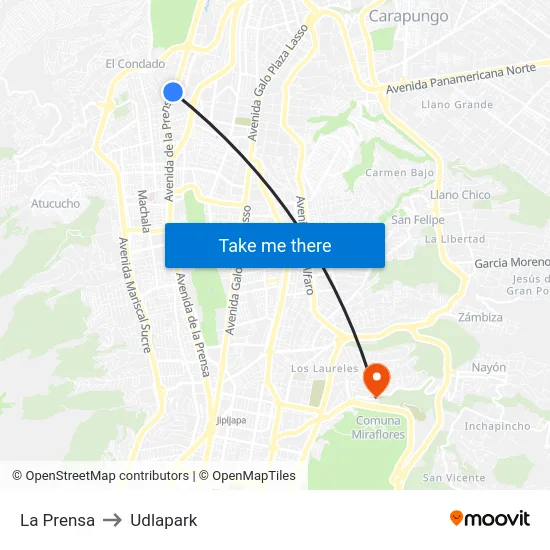 La Prensa to Udlapark map
