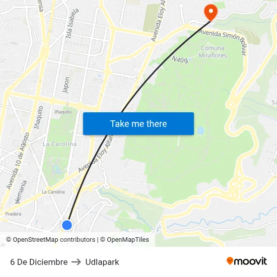 6 De Diciembre to Udlapark map