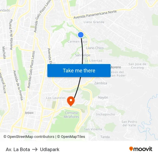 Av. La Bota to Udlapark map