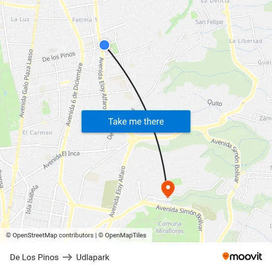 De Los Pinos to Udlapark map